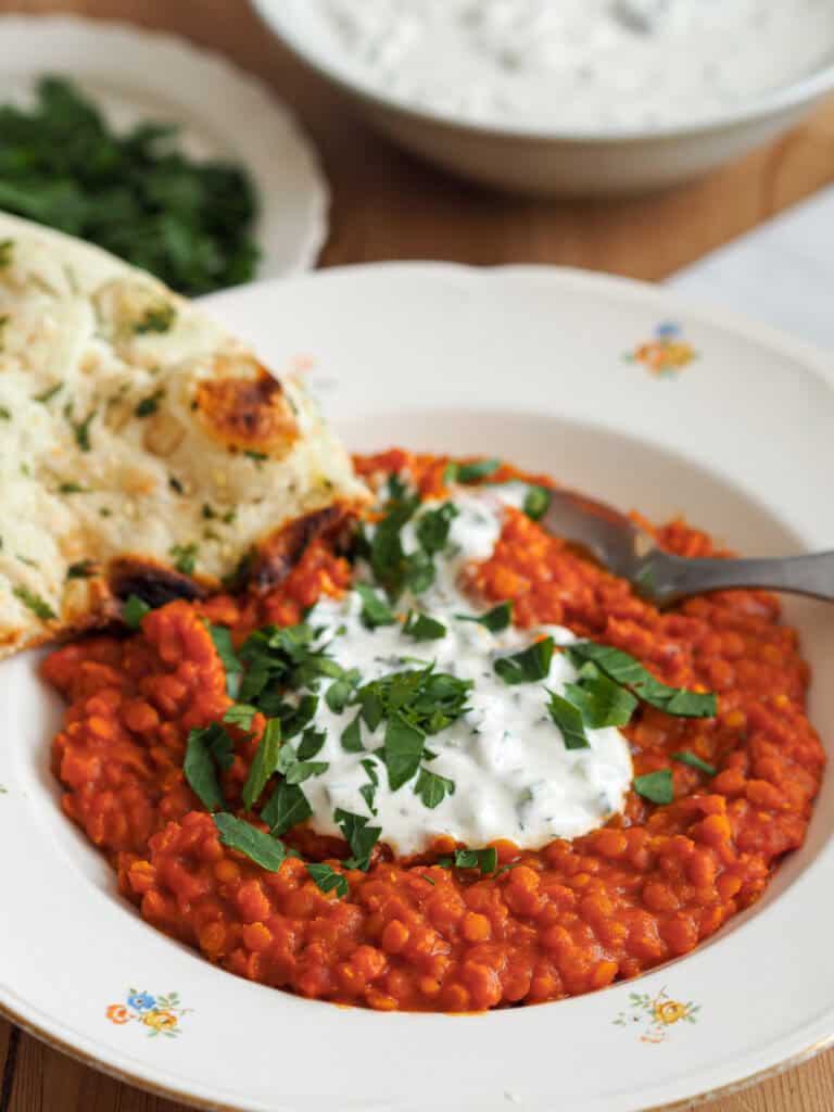 indisk dahl med kokosmælk og raita