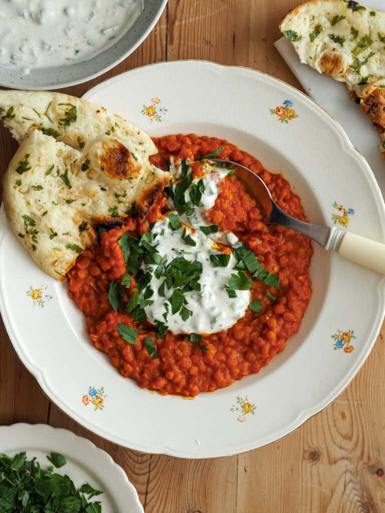 indisk dahl med kokosmælk og raita