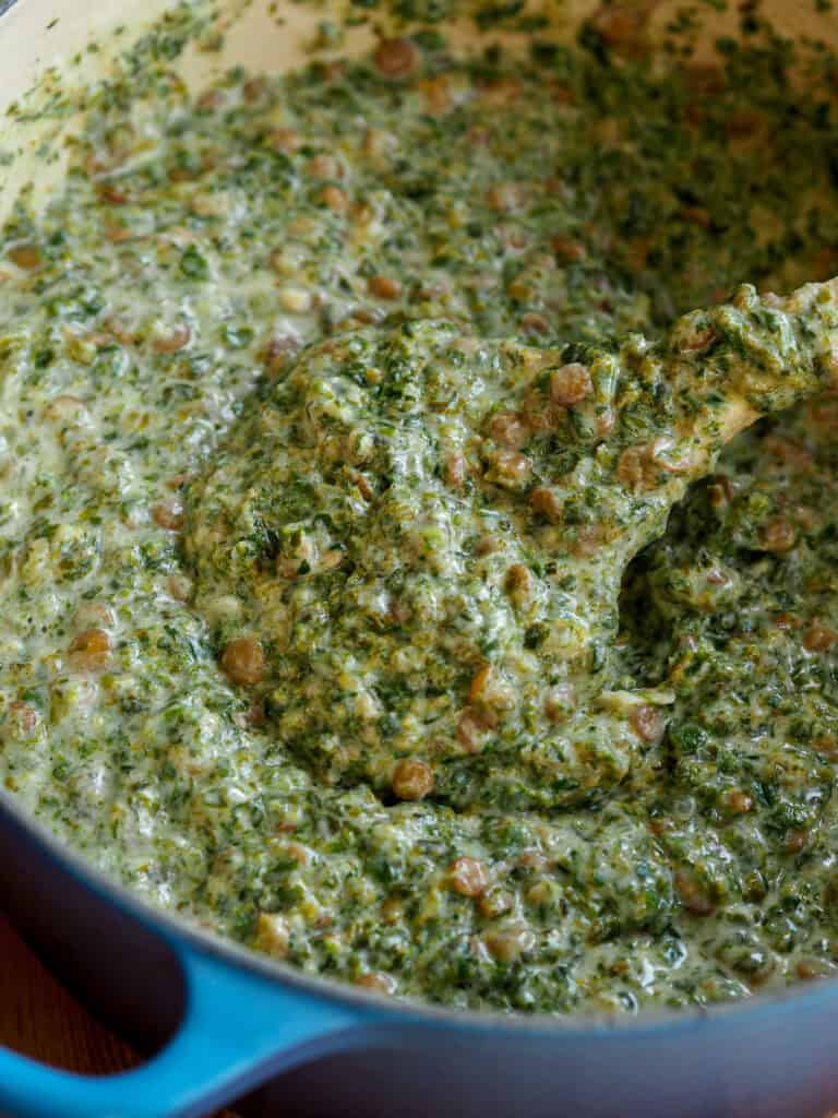 fyld til spinatlasagne med grønne linser