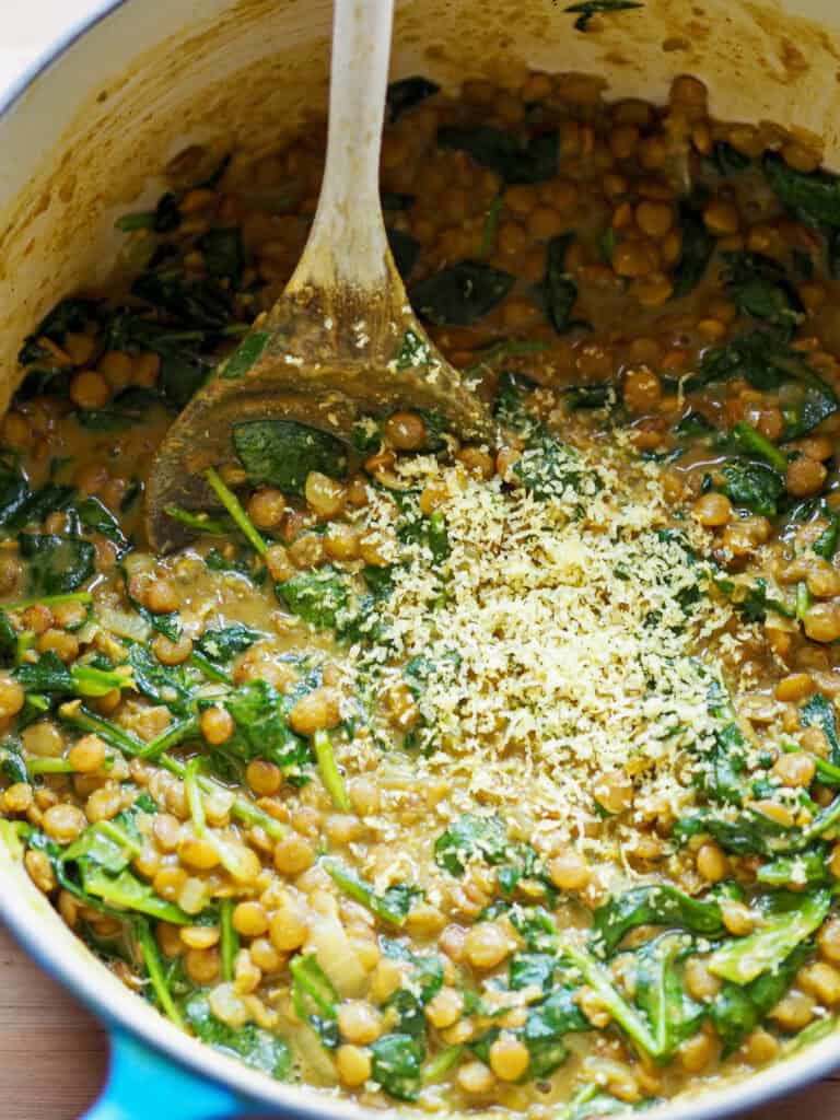 dahl med grønne linser i gryden